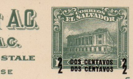 sellos timbres-poste Briefmarken stamps El Salvador 1923 DOS CENTAVOS / 1 centavo surcharge double Postal Stationery Card Ganzsache Entier Postal Tram Trolley Tranvia National Theatre teatro nacional 